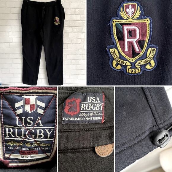 USA Rugby 1907 Division One Varsity Black Mens Athletic Jogger Size MED EUC - Picture 1 of 12